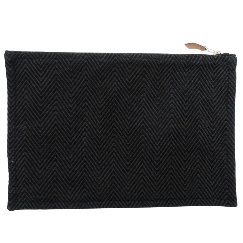 エルメス フラットヨッティング GM シェヴロン アバカ ポーチ コットン ブラック 黒 0195【中古】HERMES