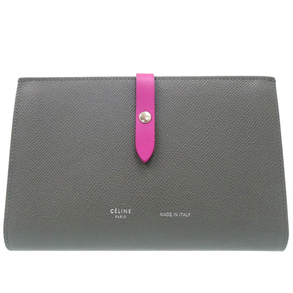 新品同様 セリーヌ ストラップラージ マルチファンクション 二つ折り財布 104873AI5 カーフ グレー 0211【中古】CELINE