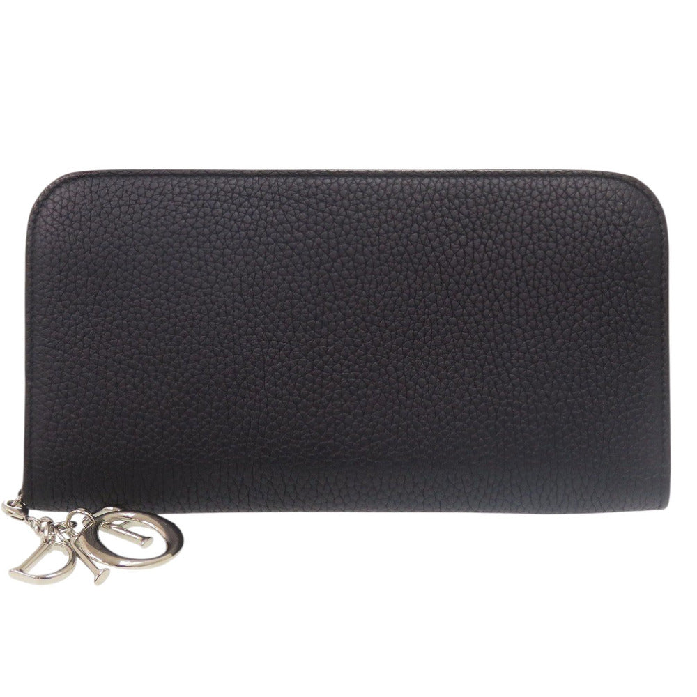 美品 クリスチャンディオール DIORISSIMO ラウンドファスナー レザー ブラック/ピンク 長財布 黒 0232【中古】Christian Dior
