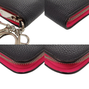 美品 クリスチャンディオール DIORISSIMO ラウンドファスナー レザー ブラック/ピンク 長財布 黒 0232【中古】Christian Dior