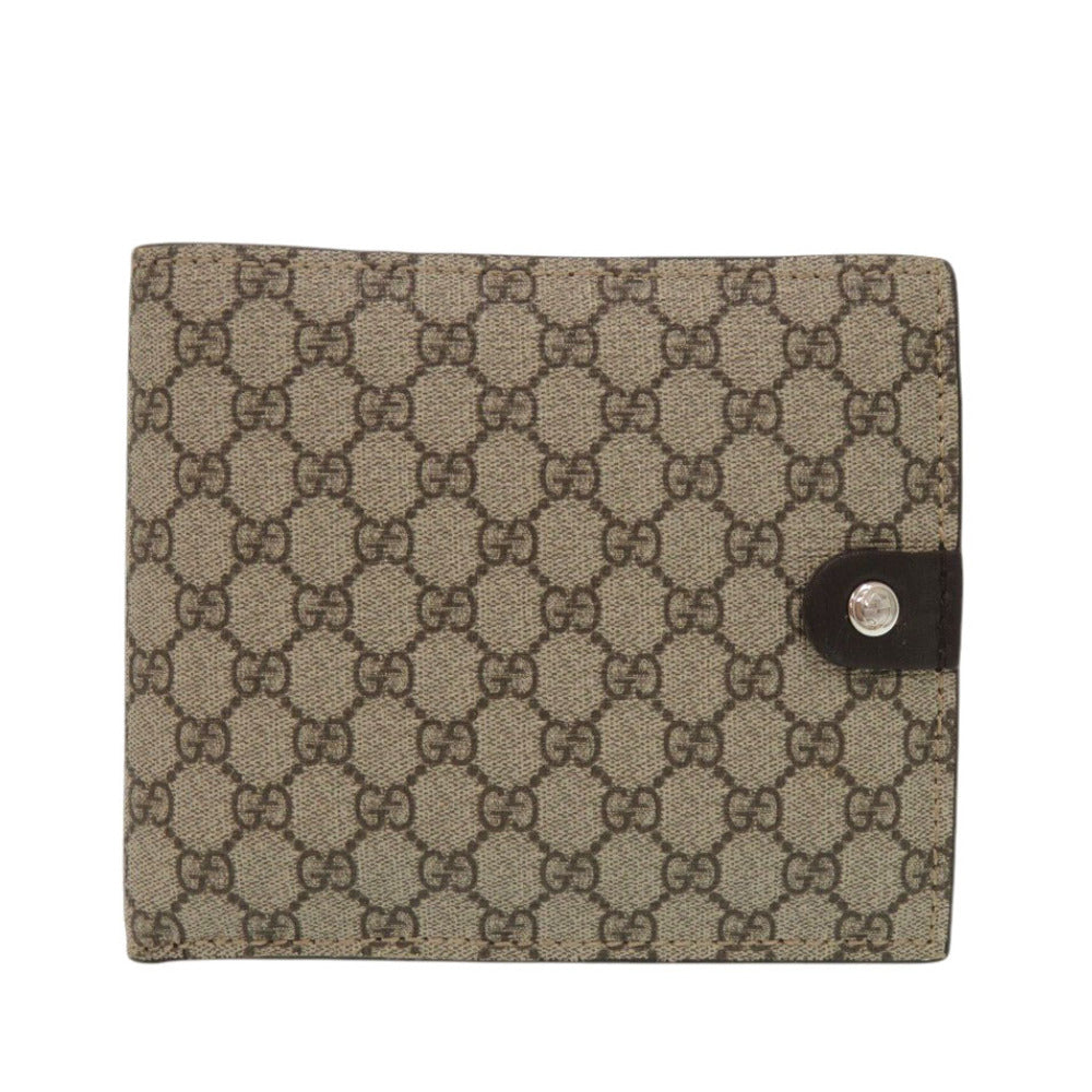 美品 グッチ 231951 GGスプリーム ブラウン 二つ折り財布 0260【中古】GUCCI