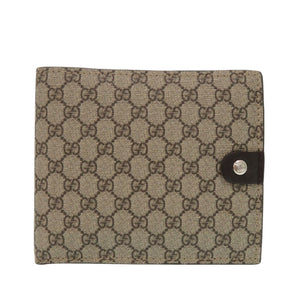 美品 グッチ 231951 GGスプリーム ブラウン 二つ折り財布 0260【中古】GUCCI