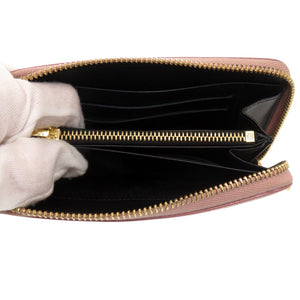 美品 ロエベ リネンアナグラム チェック柄 カーフ レザー ゴールド金具 ピンクベージュ ラウンドファスナー財布 0265【中古】LOEWE