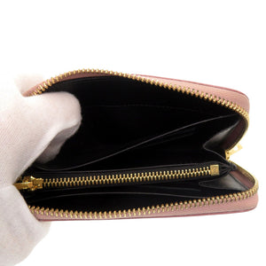 美品 ロエベ リネンアナグラム チェック柄 カーフ レザー ゴールド金具 ピンクベージュ ラウンドファスナー財布 0265【中古】LOEWE