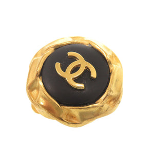 美品 シャネル ヴィンテージ ココマーク メタル ゴールド ブラック イヤリング 0269【中古】CHANEL