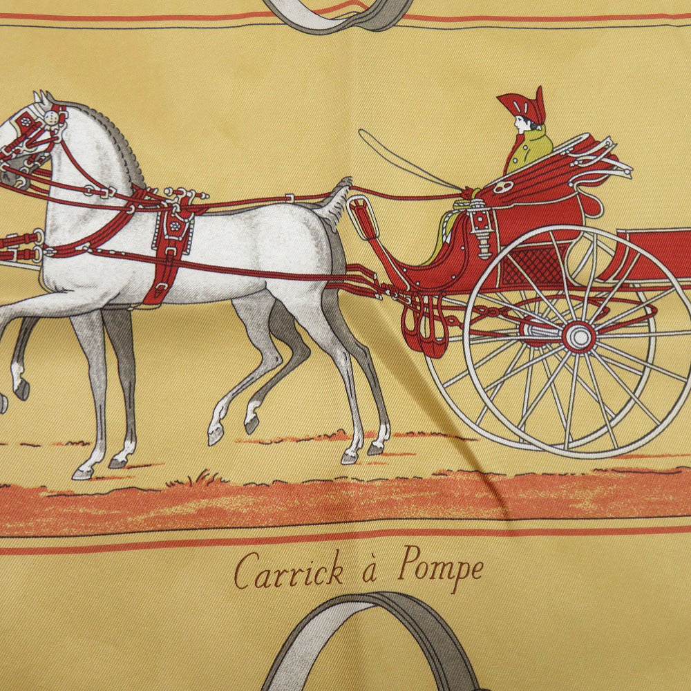 美品 エルメス カレ70 空飛ぶカレ Carrick a Pompe カリック ア ポンプシルク ホワイト ブラウン レッド スカーフ 0274【中古】HERMES