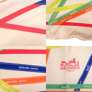 美品 エルメス カレ トライアングル ポワントュ ポワントュ POINTU VINTAGE BOLDUC ホワイト ヴェール ブルー スカーフ 0276【中古】HERMES