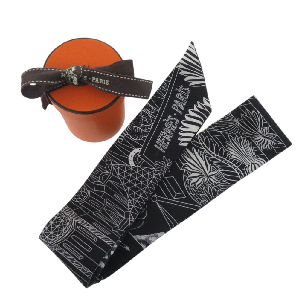 新品同様 エルメス ツイリー アニマポリス ANIMAPOLIS シルク ブラン ノワール ブラック スカーフ 0286【中古】HERMES