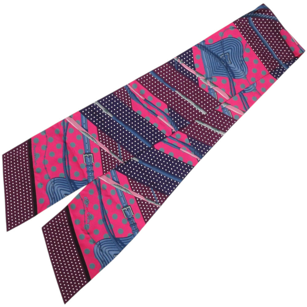 美品 エルメス マキシツイリー Clic Clac a Pois クリッククラックドット 092676S 06 シルク ローズヴィフ 紫 スカーフ 0290【中古】HERMES