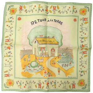 未使用品 エルメス ポケットチーフ カレ45 プチカレ RETOUR A LA TERRE 故郷に帰る シルク マルチカラー スカーフ 0294【中古】HERMES