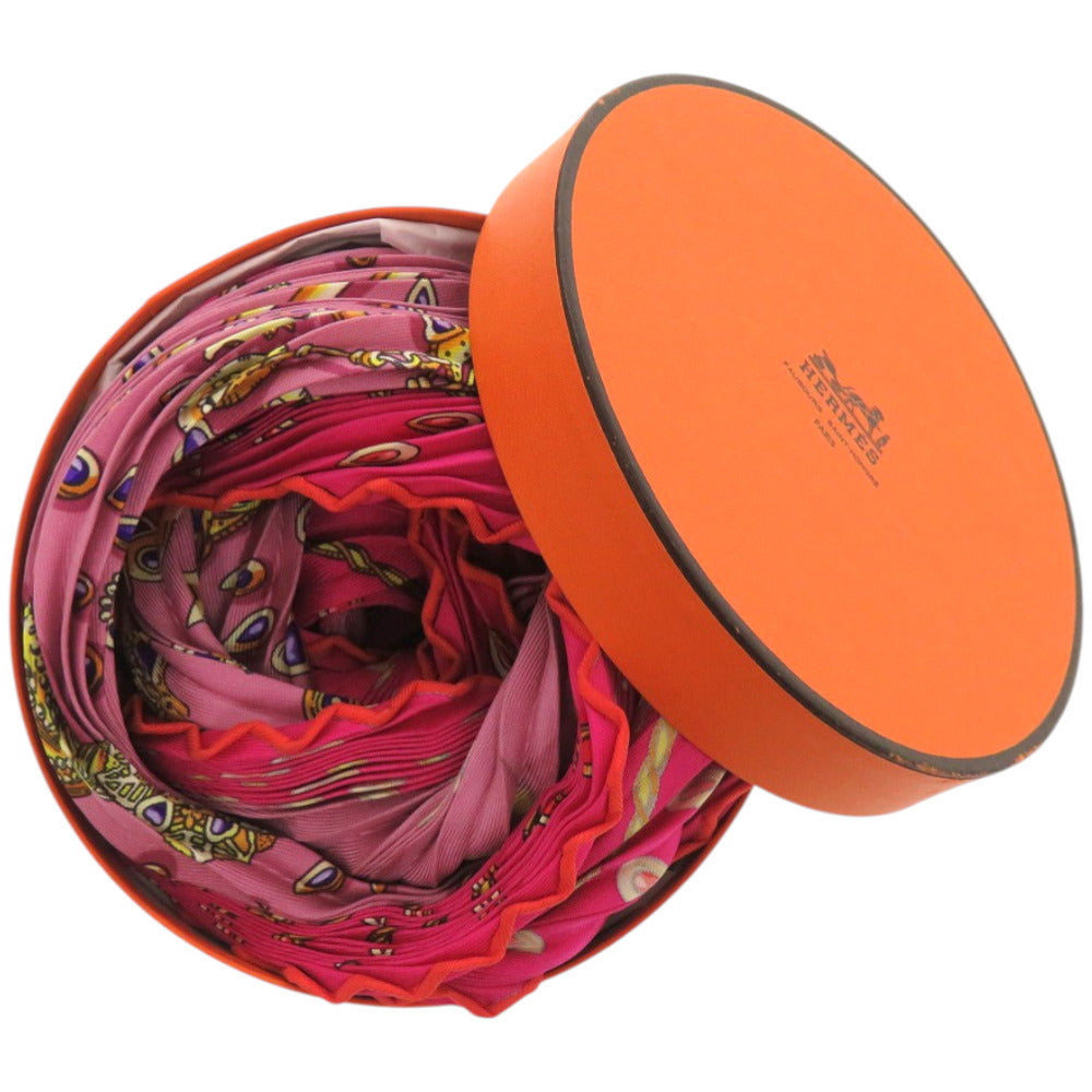 美品 エルメス ロザンジュ プリーツカレ シルク ピンク スカーフ 0296【中古】HERMES