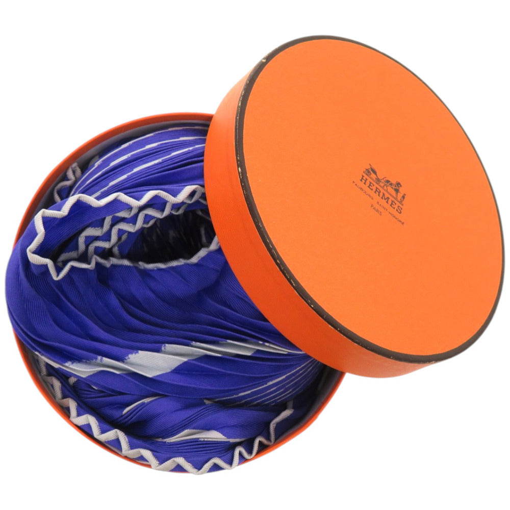 美品 エルメス ロザンジュ プリーツカレ シルク ブルー 青 スカーフ 0302【中古】HERMES