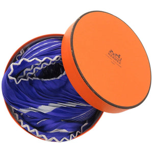 美品 エルメス ロザンジュ プリーツカレ シルク ブルー 青 スカーフ 0302【中古】HERMES