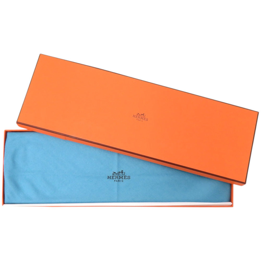 新品同様 エルメス ロサンジュ ロゴ カシミヤ シルク ブルー 青 スカーフ 0323【中古】HERMES