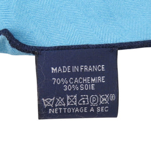 新品同様 エルメス ロサンジュ ロゴ カシミヤ シルク ブルー 青 スカーフ 0323【中古】HERMES