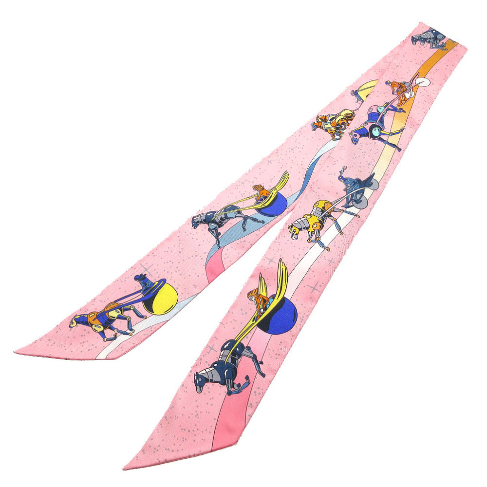 新品同様 エルメス ツイリー スペースダービー スカーフ シルク ローズ/ジョーヌ/ブルー 0324【中古】HERMES