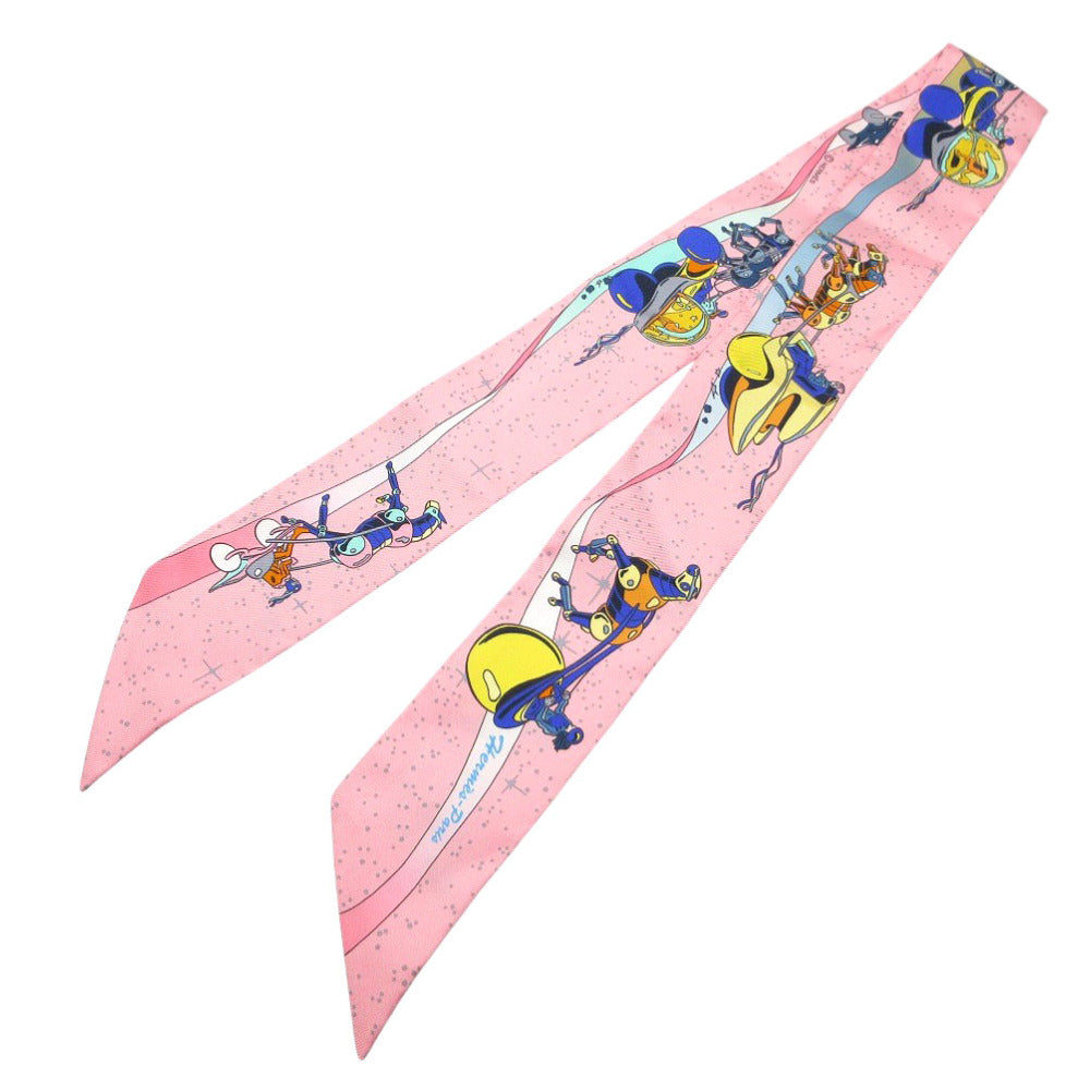 新品同様 エルメス ツイリー スペースダービー スカーフ シルク ローズ/ジョーヌ/ブルー 0324【中古】HERMES