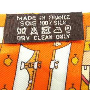 美品 エルメス ツイリー 右岸と左岸 スカーフ シルク オレンジ/マルチカラー 0326【中古】HERMES
