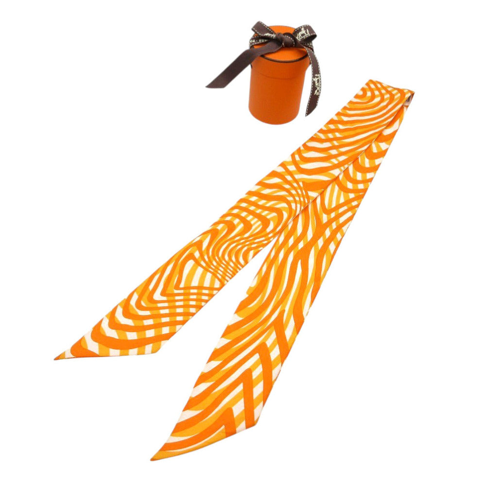 美品 エルメス ツイリー スカーフ シルク オレンジ/ホワイト 0328【中古】HERMES