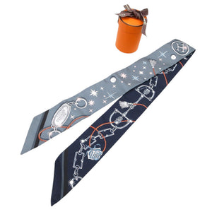 新品同様 エルメス ツイリー セラフェット スカーフ シルク グレー/ネイビー 0332【中古】HERMES