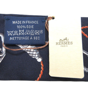 新品同様 エルメス ツイリー セラフェット スカーフ シルク グレー/ネイビー 0332【中古】HERMES