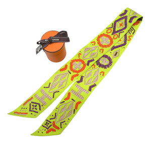 エルメス ツイリー ケリー アン ペルル KELLY EN PERLES Hロゴ シルク イエロー パープル オレンジ スカーフ 0333【中古】HERMES