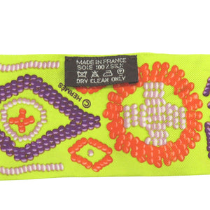 エルメス ツイリー ケリー アン ペルル KELLY EN PERLES Hロゴ シルク イエロー パープル オレンジ スカーフ 0333【中古】HERMES