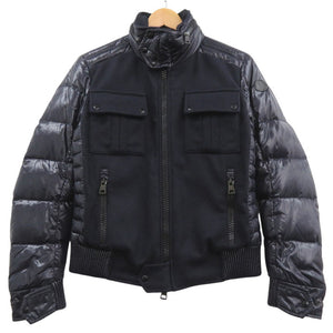 美品 モンクレール ドッキング ダウンジャケット 黒ワッペン ダウン フェザー ネイビー 0448【中古】MONCLER