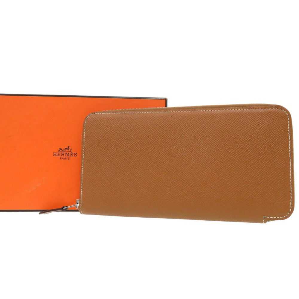 美品 エルメス アザップロングシルクイン 長財布 ヴォーエプソン シルク ブラウン C刻印 0460【中古】HERMES
