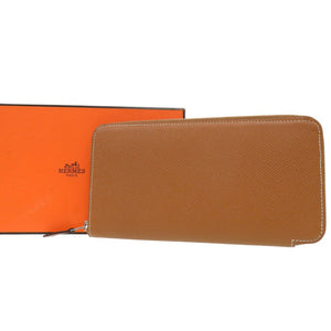 美品 エルメス アザップロングシルクイン 長財布 ヴォーエプソン シルク ブラウン C刻印 0460【中古】HERMES