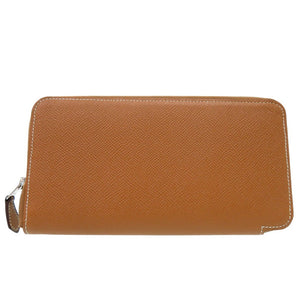 美品 エルメス アザップロングシルクイン 長財布 ヴォーエプソン シルク ブラウン C刻印 0460【中古】HERMES