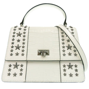 美品 ジミーチュウ スタースタッズ ピクシストップハンドルバッグ 2WAY ハンドバッグ 型押しレザー ホワイト 0502【中古】JIMMY CHOO