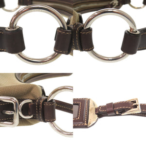 美品 プラダ ロゴ ジャガード キャンバス BR3429 シルバー金具 セミショルダー ワンショルダー ショルダーバッグ レザー ブラウン 0505【中古】PRADA