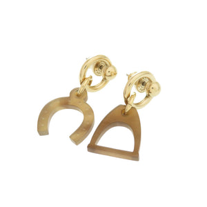 新品同様 エルメス エスケトル バッファローホーン ブラウン ゴールド金具 ピアス アクセサリー 0511 【中古】 HERMES