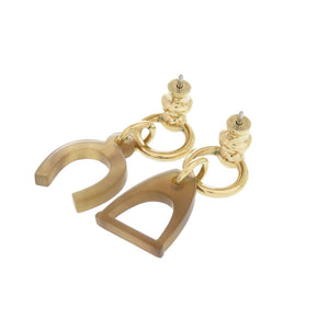 新品同様 エルメス エスケトル バッファローホーン ブラウン ゴールド金具 ピアス アクセサリー 0511 【中古】 HERMES