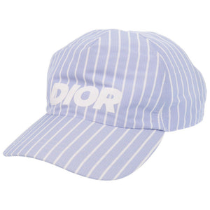 美品 クリスチャンディオール ベースボールキャップ ストライプ 483C900AB067 ブルー 帽子 青 0523【中古】Christian Dior メンズ