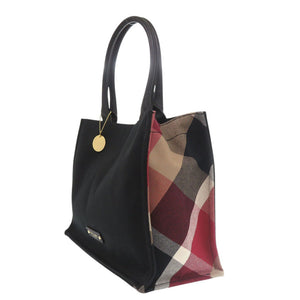 美品 ブルーレーベル スクエアトート チェック キャンバス ブラック トートバッグ 黒 0571【中古】BURBERRY BLUE LABEL