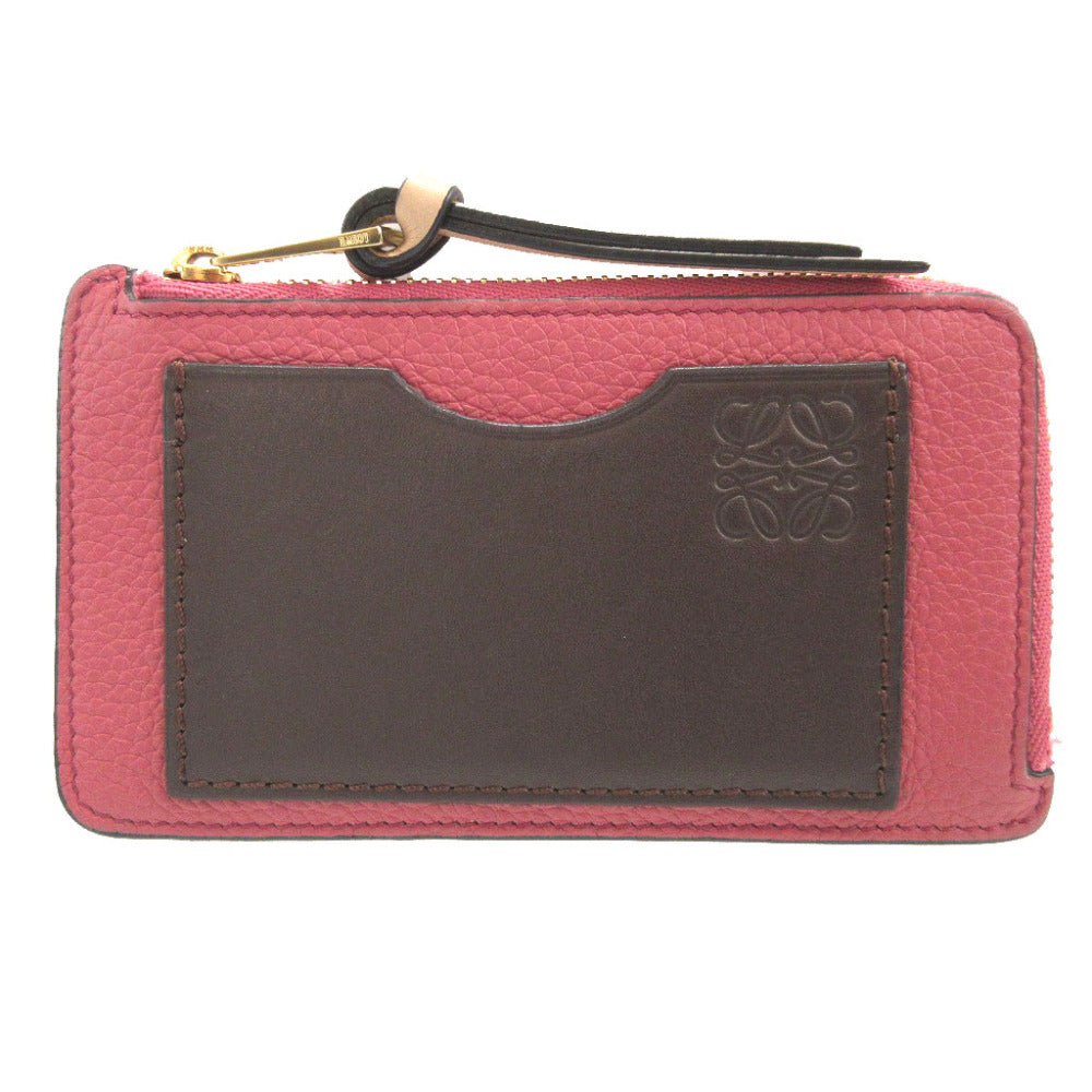 美品 ロエベ アナグラム レザー ピンク ブラウン 茶 コインケース フラグメントケース 0582【中古】LOEWE