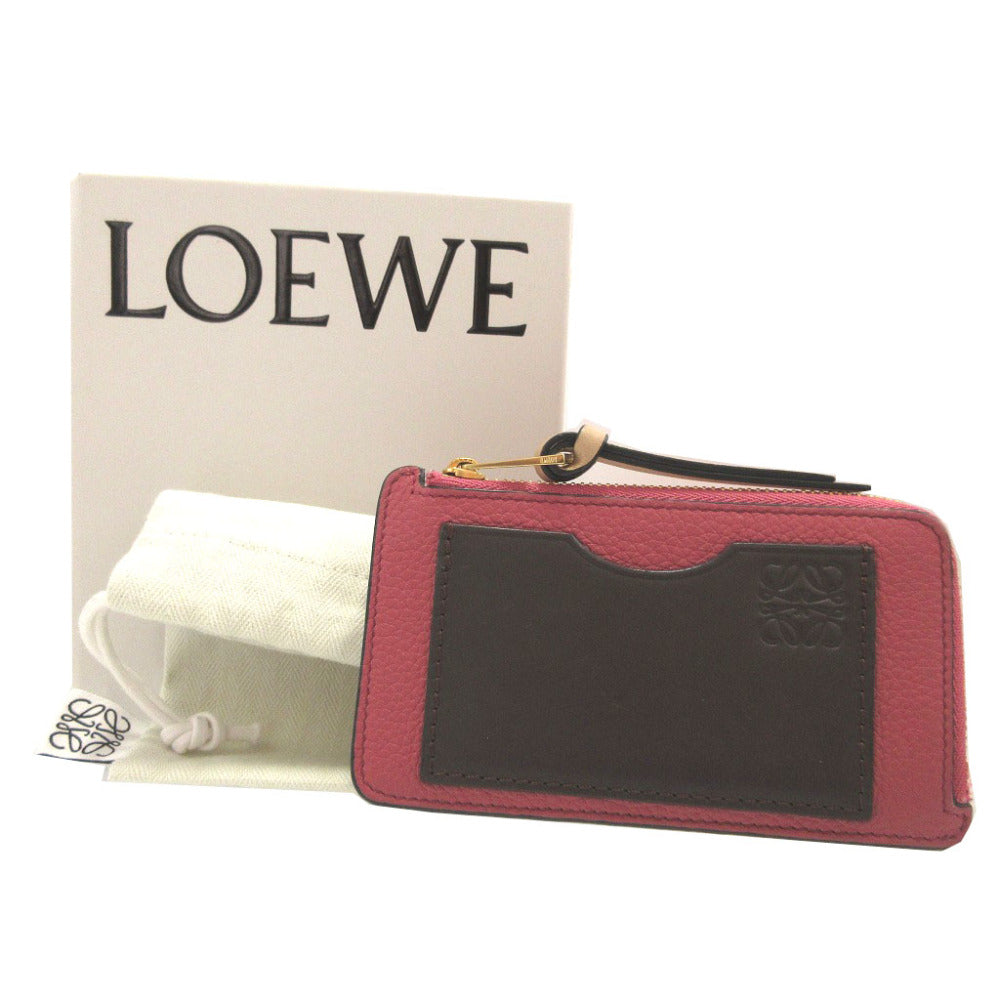 美品 ロエベ アナグラム レザー ピンク ブラウン 茶 コインケース フラグメントケース 0582【中古】LOEWE