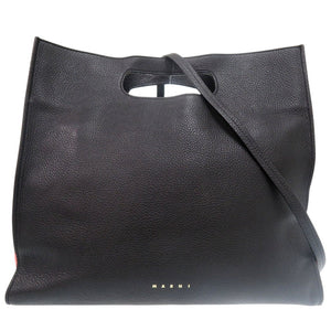美品 マルニ 2way ショルダーバッグ 斜め掛け バイカラー ハンドバッグ レザー ブラック 0590【中古】MARNI