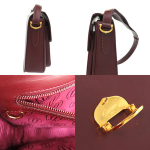 美品 カルティエ マスト ドゥ カルティエ マストライン レザー メタル ボルドー 赤 ショルダーバッグ 0594【中古】CARTIER