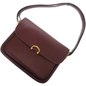 美品 カルティエ マスト ドゥ カルティエ マストライン レザー メタル ボルドー 赤 ショルダーバッグ 0594【中古】CARTIER