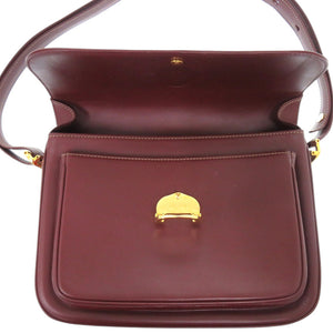 美品 カルティエ マスト ドゥ カルティエ マストライン レザー メタル ボルドー 赤 ショルダーバッグ 0594【中古】CARTIER