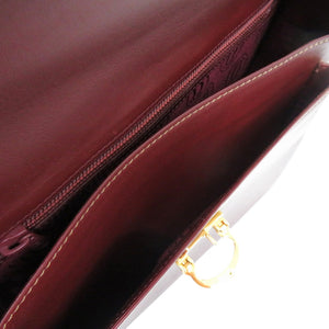 美品 カルティエ マスト ドゥ カルティエ マストライン レザー メタル ボルドー 赤 ショルダーバッグ 0594【中古】CARTIER
