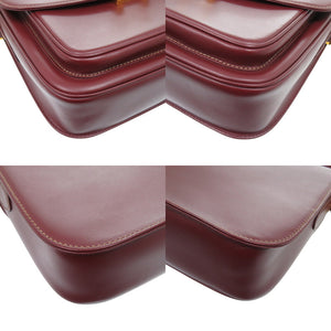 美品 カルティエ マスト ドゥ カルティエ マストライン レザー メタル ボルドー 赤 ショルダーバッグ 0594【中古】CARTIER