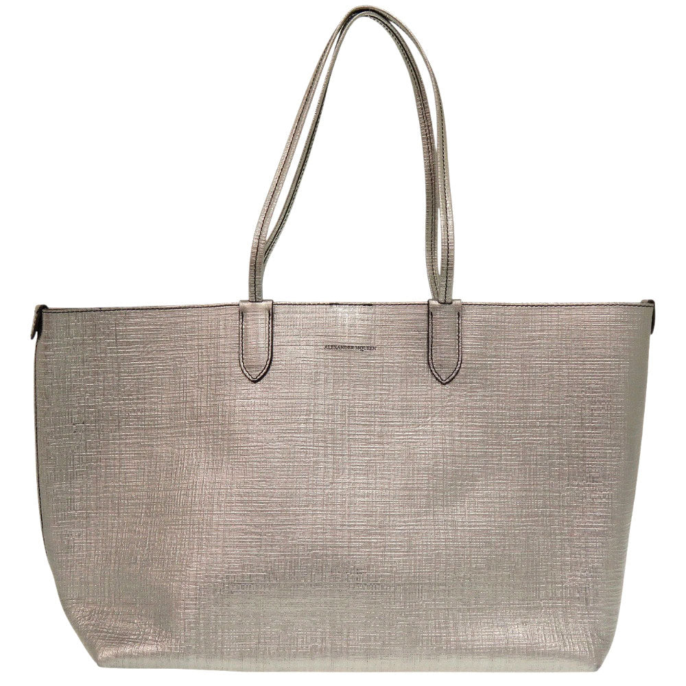 美品 アレキサンダーマックイーンカーフレザー シルバー トートバッグ 0597【中古】Alexander McQueen