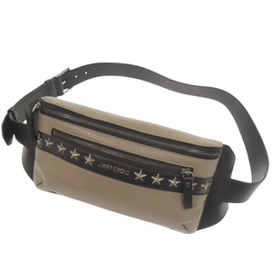 美品 ジミーチュウ オスカー スタースタッズ レザー ブラウン ボディバッグ ウエストバッグ 茶 0598【中古】JIMMY CHOO メンズ