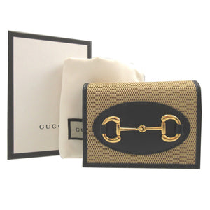 未使用 グッチ ホースビット キャンバス レザー ベージュ ブラック 黒 2つ折り財布 財布 0599【中古】GUCCI