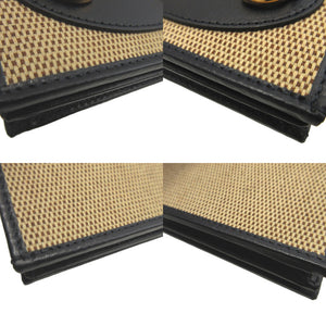 未使用 グッチ ホースビット キャンバス レザー ベージュ ブラック 黒 2つ折り財布 財布 0599【中古】GUCCI