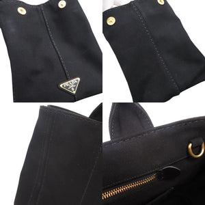 美品 プラダ カナパ キャンバス ブラック 2WAY トートバッグ ショルダーバッグ ハンドバッグ 黒 0644【中古】PRADA